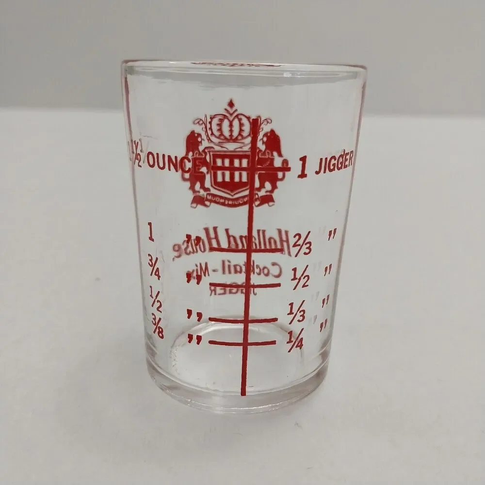 Vintage Holland House Cocktail Mix Jigger shot Glass Red #K005